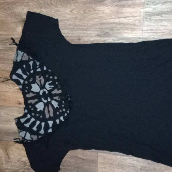 Free People Black and Gray Fringe Animal Print Women's Tunic/Swimsuit Cover - Picture 2 of 6